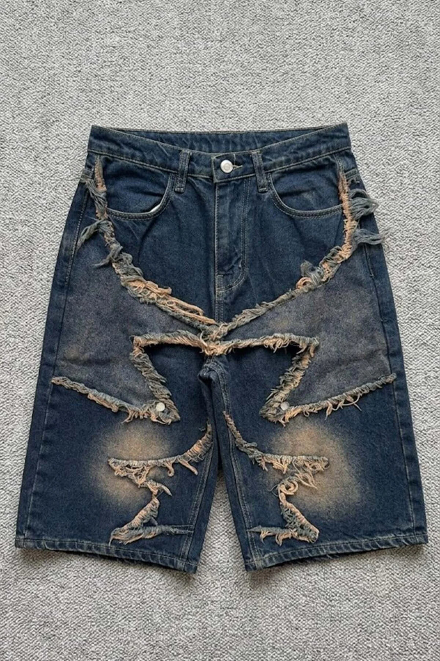 Lacivert Taşlamalı Star Vintage Y2K Unisex Baggy Şort