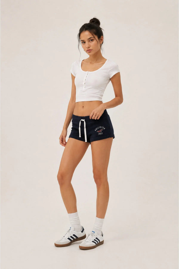 Lacivert Hollister Nakış Logolu Mini Sweat Şort - None Wear