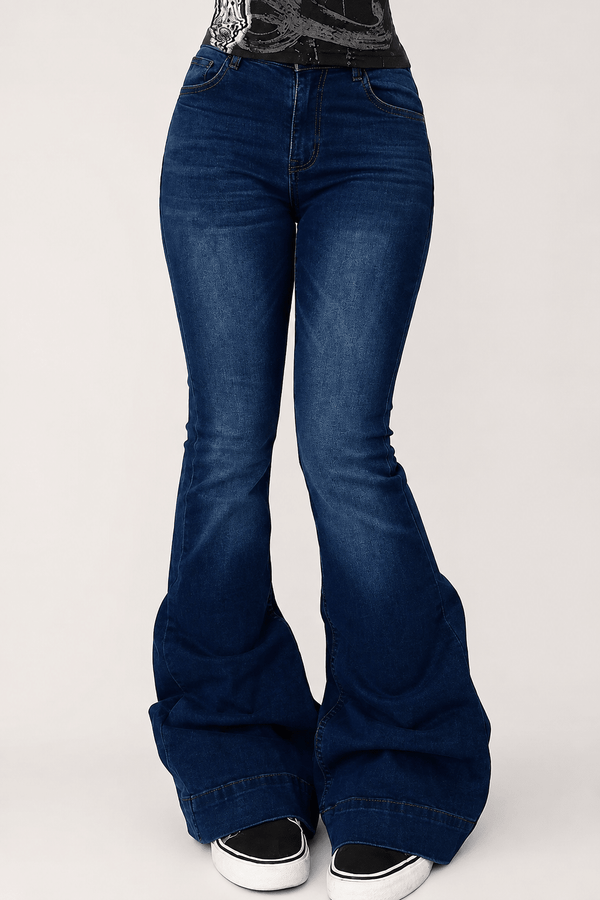 Lacivert Low Rise V Kesim Mavi İspanyol Paça Pantolon - None Wear