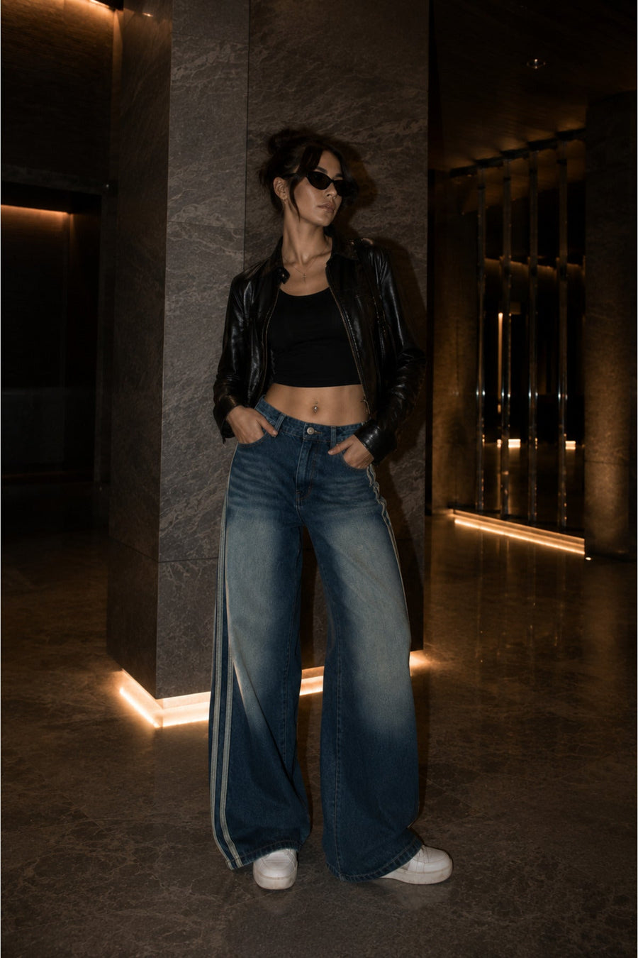 Tint Yıkamalı Yan Şerit Detaylı Baggy Jean Pantolon Y2K Wide Leg - None Wear