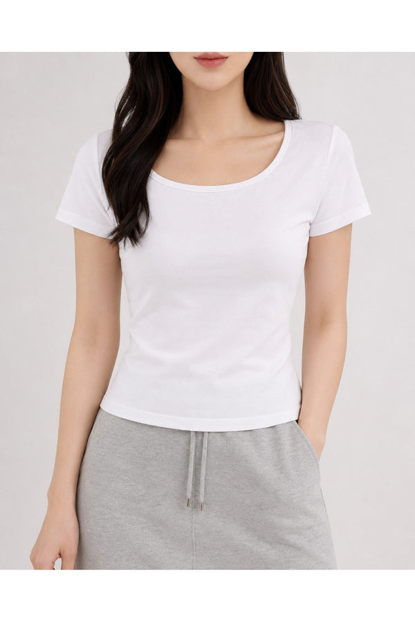 Beyaz Basic Y2K Kısa Kollu Crop - None Wear