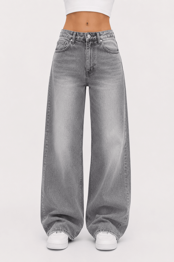 Gri Baggy Salaş Cepli Bol Kesim Kot Pantolon - None Wear