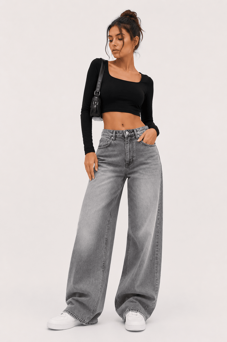Gri Baggy Salaş Cepli Bol Kesim Kot Pantolon - None Wear