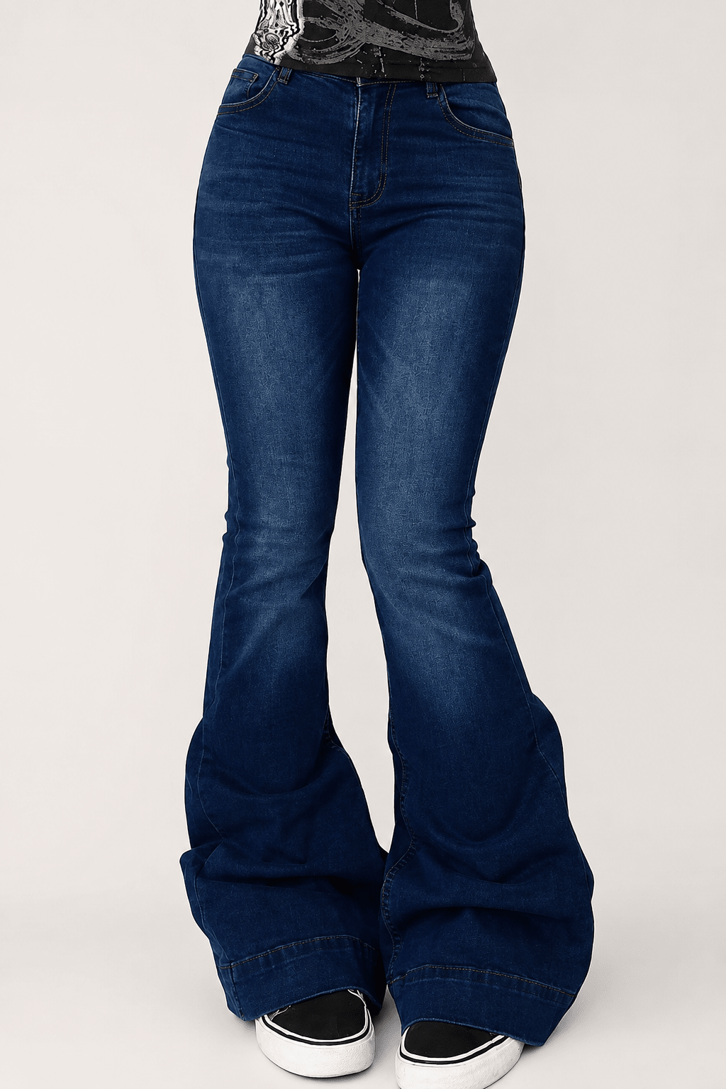 Lacivert Low Rise V Kesim Mavi İspanyol Paça Pantolon - None Wear