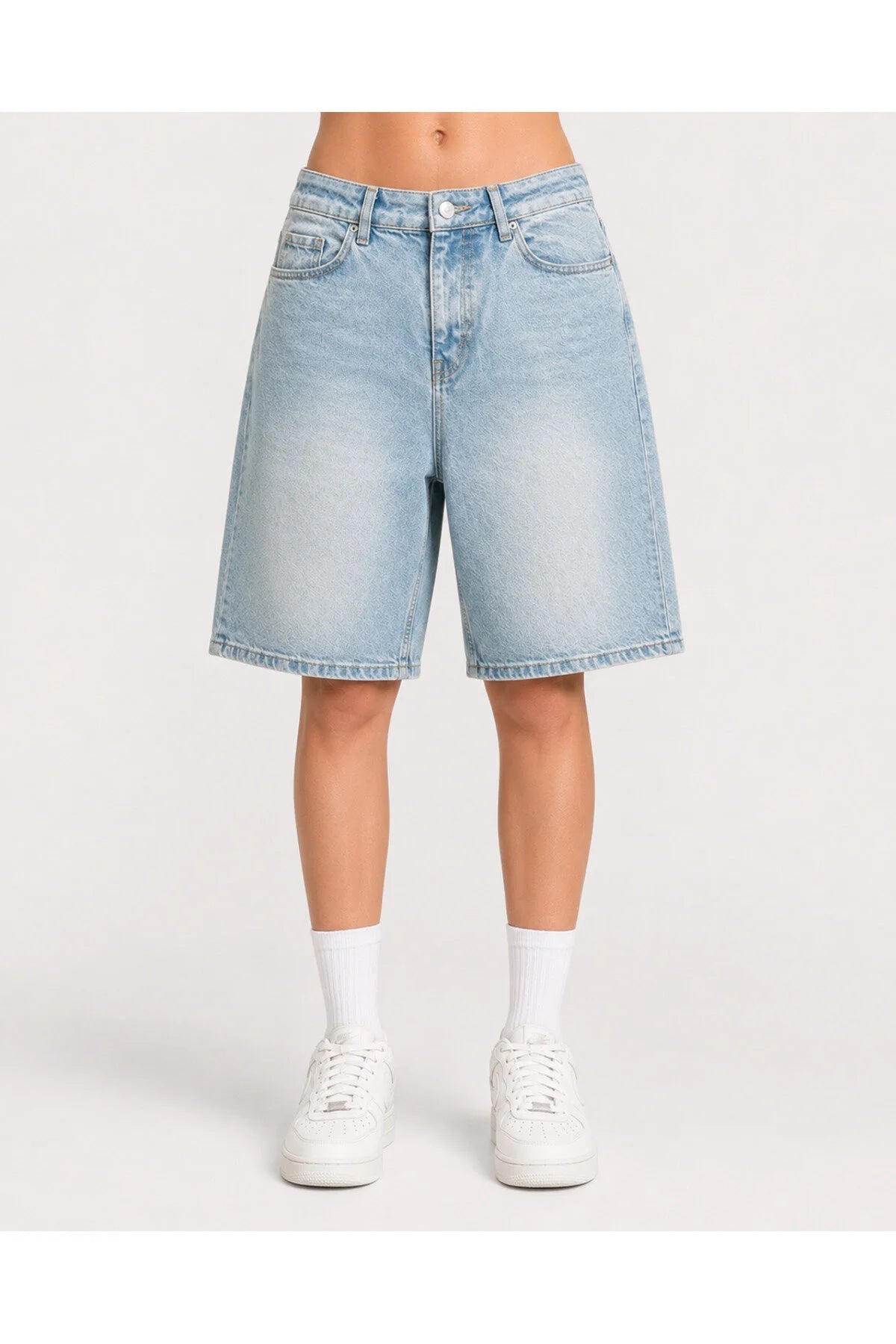 Mavi Taşlamalı MZKD Spider Y2K Baggy Unisex Şort - None Wear