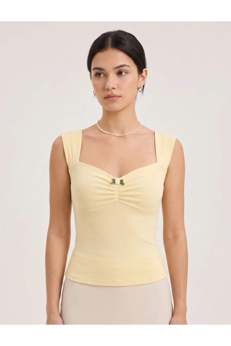 Sarı Coquette Fiyonk Gül Detaylı Y2K Kısa Kollu Crop - None Wear