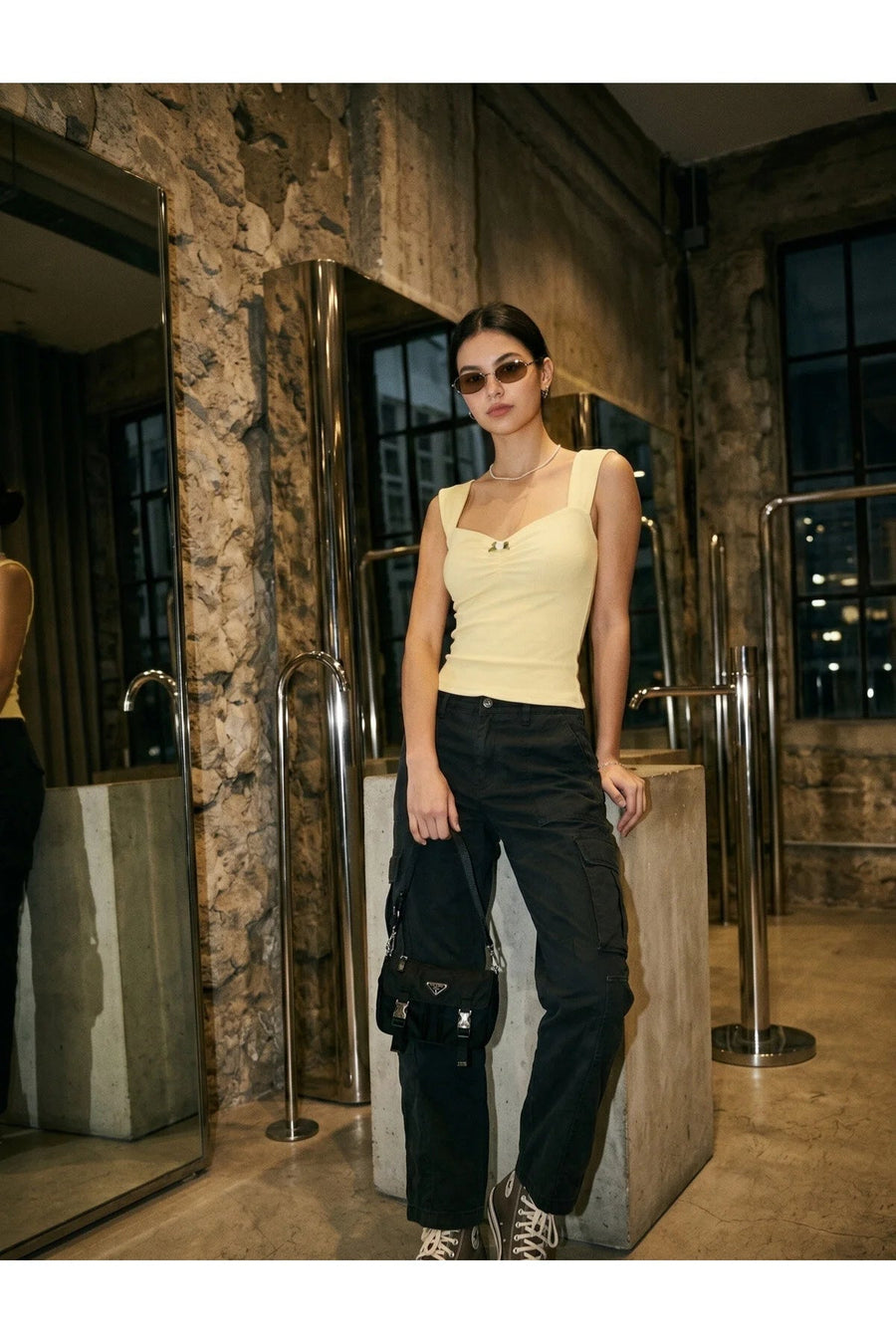 Sarı Coquette Fiyonk Gül Detaylı Y2K Kısa Kollu Crop - None Wear