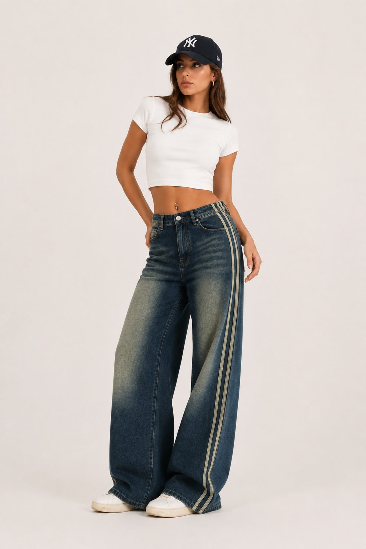 Tint Yıkamalı Yan Şerit Detaylı Baggy Jean Pantolon Y2K Wide Leg - None Wear