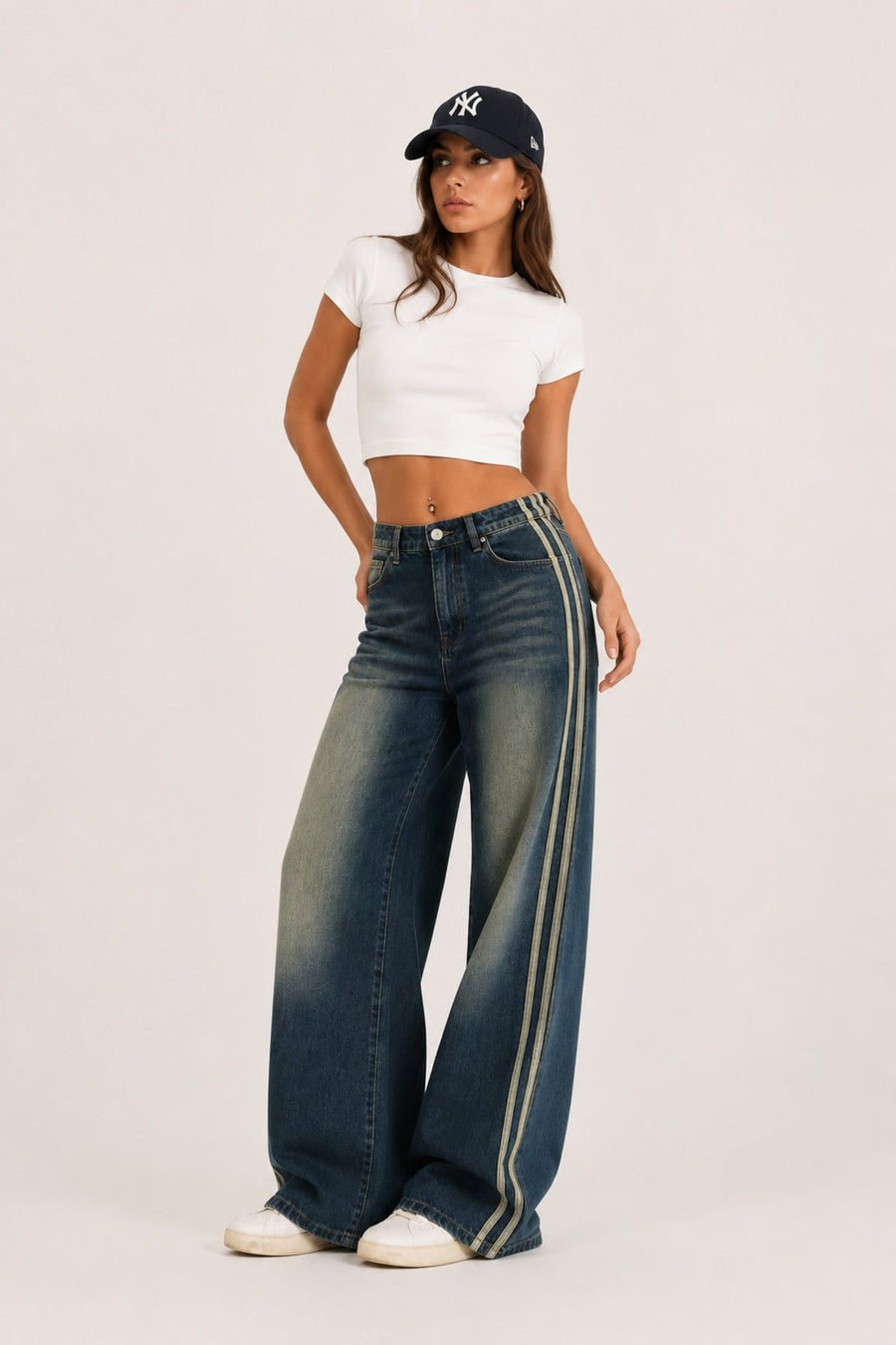 Tint Yıkamalı Yan Şerit Detaylı Baggy Jean Pantolon Y2K Wide Leg - None Wear