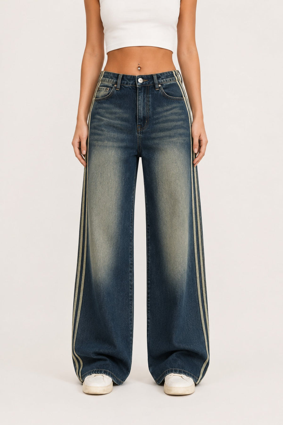 Tint Yıkamalı Yan Şerit Detaylı Baggy Jean Pantolon Y2K Wide Leg - None Wear